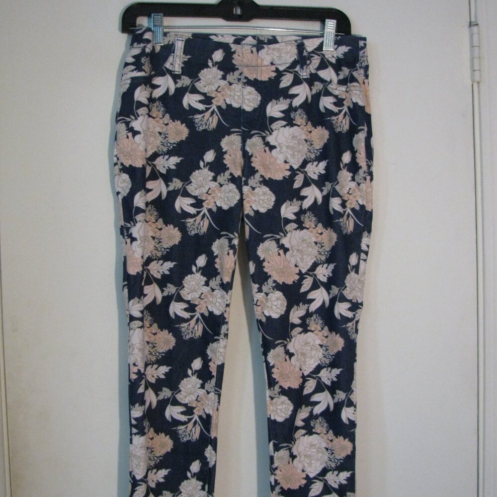 * Faded Glory Cropped Jeggings Medium 8 10 Blue Floral Print Capri Crop